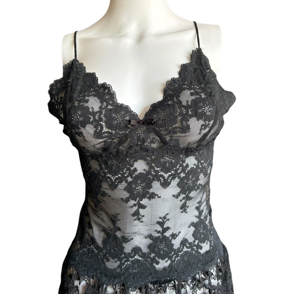 Vintage Victoria's Secret Gold Label Medium Black Sheer Floral Lingerie Dress - Picture 2 of 16